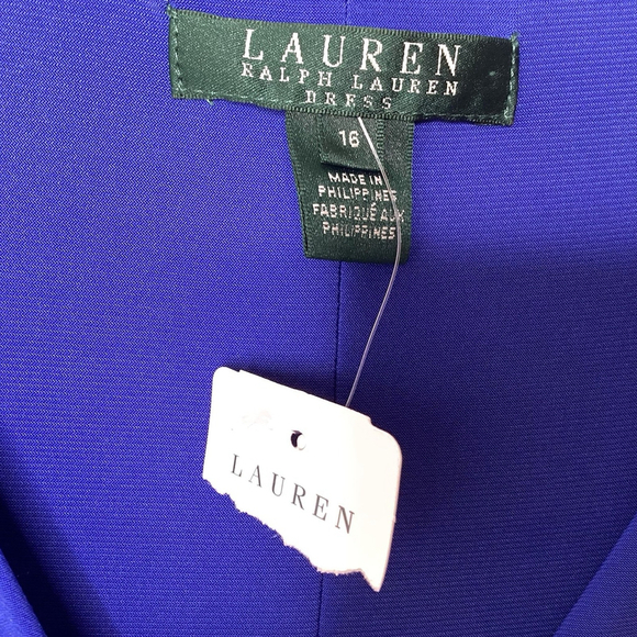 Lauren Ralph Lauren Dress Sz 16 Blue Faux Wrap Business Night Out Date Lined EUC - Picture 6 of 8
